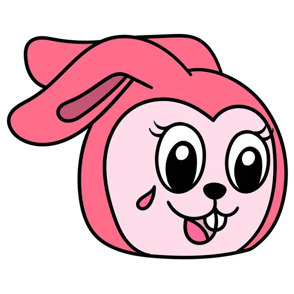 Щасливий Усміхнений Рожевий Кролик Голова Смайлик Каракулевий Значок Зображення Каваї — стоковий вектор