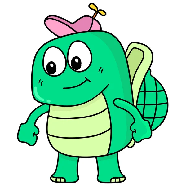 Schildkrötenjunge Hat Spaß Beim Spielen Doodle Ikone Kawaii — Stockvektor