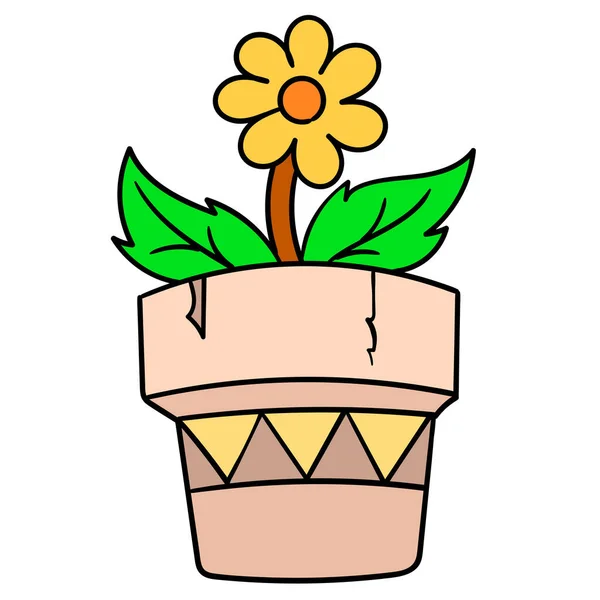 Zonnebloemen Bloeien Het Voorjaar Tuinpotten Doodle Pictogram Tekening — Stockvector
