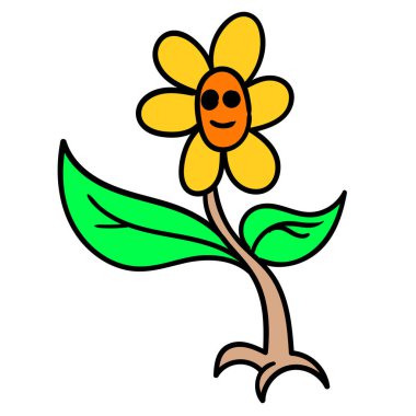 Gülen suratlı ayçiçeği gülü ayçiçeği yüzlü bitki. karalama simgesi çizimi