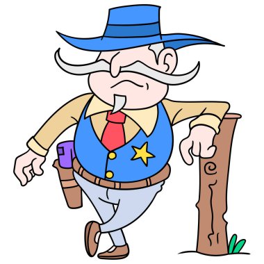 Kovboy şapkası takan şerifin görevi köyü güvende tutmak, simge imajı Kawaii.