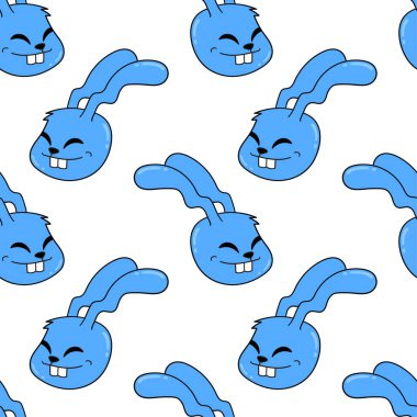 Mavi tebessümlü tavşan kafası, pürüzsüz tekstil izi. tekrarlanan kalıp arkaplan tasarımı