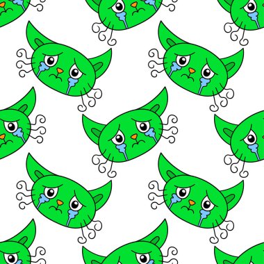 Ağlayan kedi yavrusu kusursuz tekstil izi. tekrarlanan kalıp arkaplan tasarımı