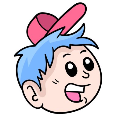 Şapkalı gülümseyen çocuk. Karton simge. karalama simgesi çizimi