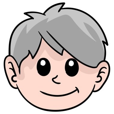 smile handsome boy grey hair. carton emoticon. doodle icon drawing