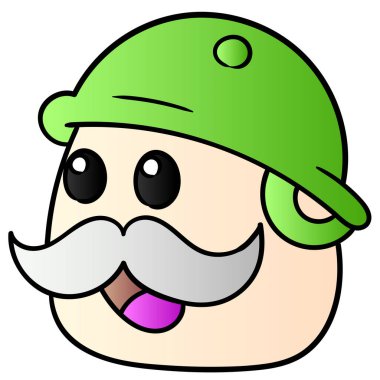 Koruyucu kask takan kalın beyaz bıyıklı yaşlı bir asker. karalama simgesi çizimi