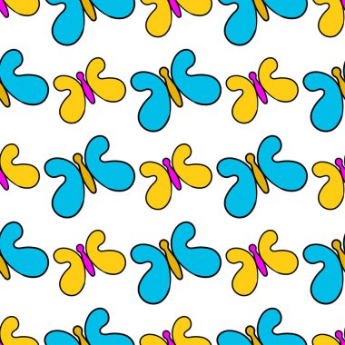 Yaz aylarında kelebek desenli tekstil izleri. tekrarlanan kalıp arkaplan tasarımı