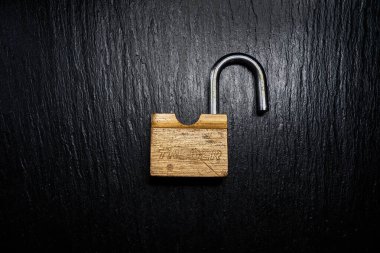 Küçük, altın renkli metal bir asma kilit, fotoğraf sanatı. yaratıcı fotoğrafçılık 