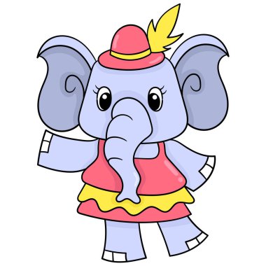 Güzel bir elbise giyen dişi fil canavarı. karalama simgesi resmi kawaii.