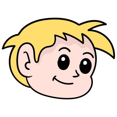 Gülümseyen sarı saçlı çocuk. karalama simgesi çizimi