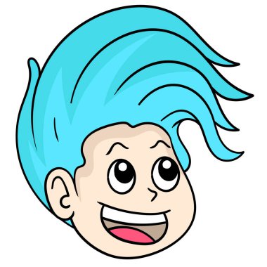 the head of a woman with long, flowing blue hair was laughing. doodle icon drawing