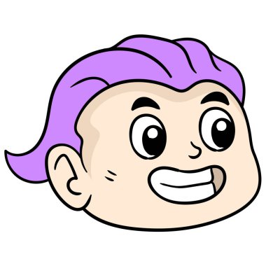 the head of the purple haired man smiled with parted back. doodle icon drawing