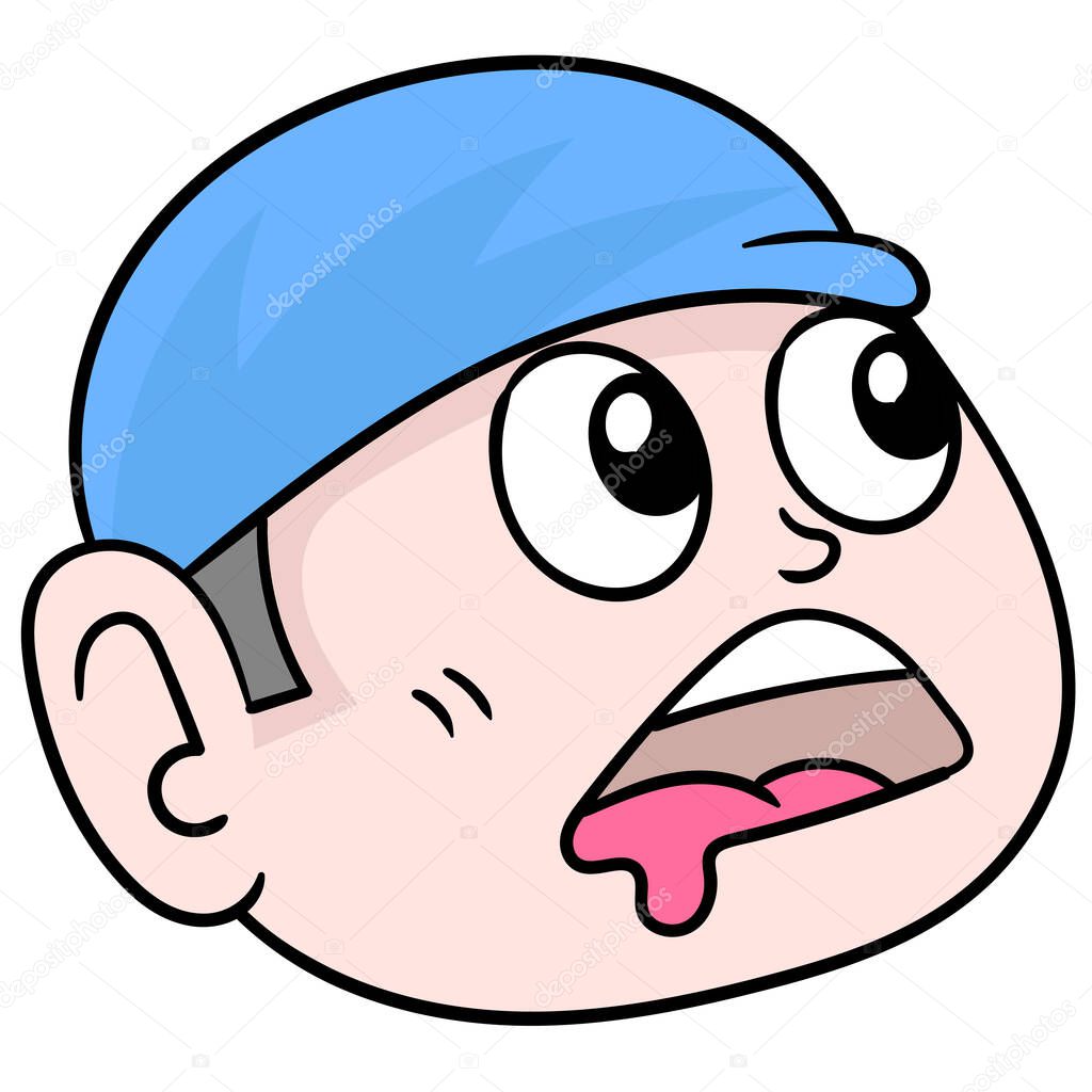the head of the man in the beanie hat is drooling with hunger. doodle icon drawing