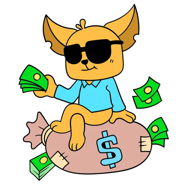 Rich Cat Carried Sack Money Doodle Icon Image Kawaii – Stock-vektor