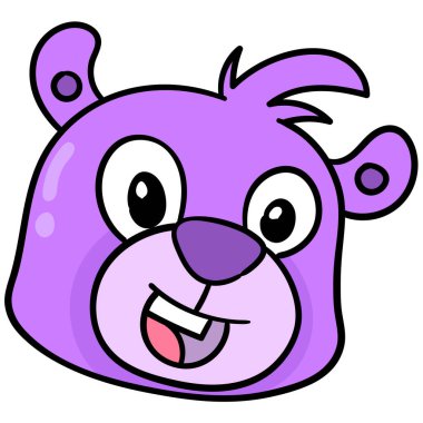 Mor ayı başı mutlu bir şekilde gülümsüyor. karalama simgesi çizimi