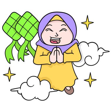 Bayram kutlaması için tesettürlü Müslüman kadınlar özür diliyor. karalama simgesi resmi kawaii