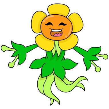 Ayçiçeği yüzlü canavarlar mutlu bahar dansları. karalama simgesi resmi kawaii