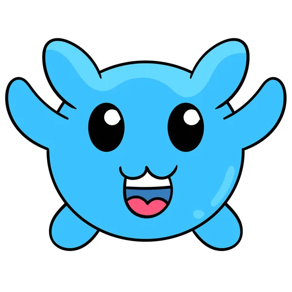 Lindo Azul Redondo Cara Sonriente Animal Garabato Icono Dibujo — Archivo Imágenes Vectoriales