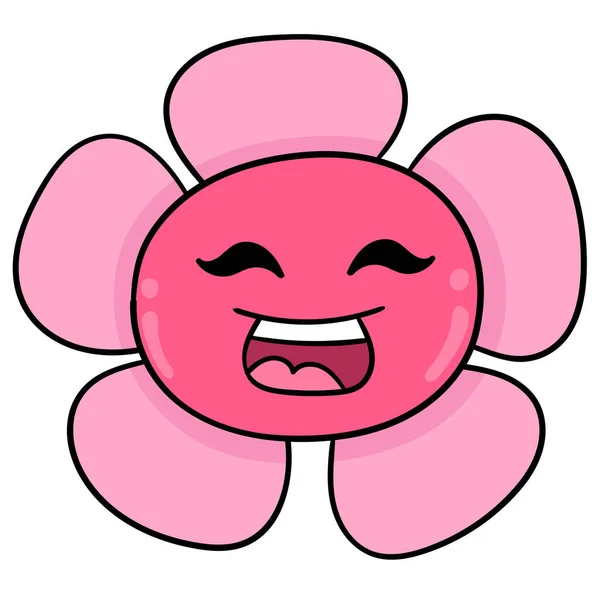 Tête Tournesol Rose Avec Visage Souriant Heureux Dessin Icône Doodle — Image vectorielle