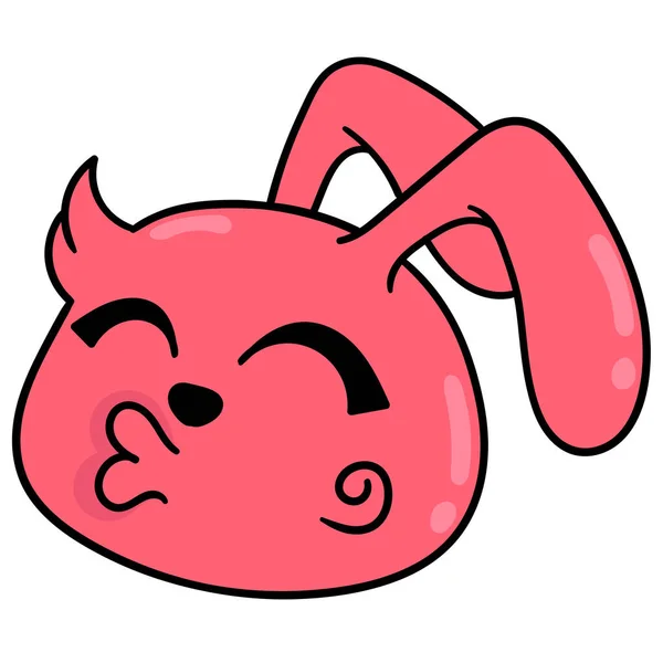 Червона Голова Кролика Милим Обличчям Цілує Губи Малюнок Значка Каракулі — стоковий вектор