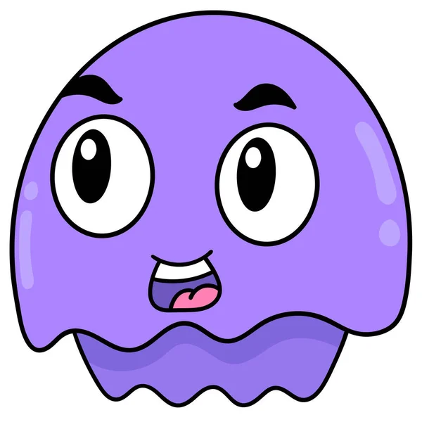 Cute Purple Creature Head Gape Faced Face Doodle Icon Drawing — Stock Vector