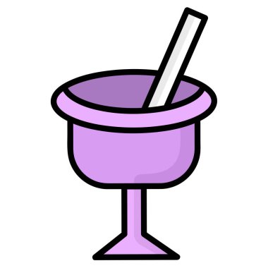 Mor bardakta beyaz pipetli bir bardak içki. Çizgi film simgesi. karalama simgesi çizimi