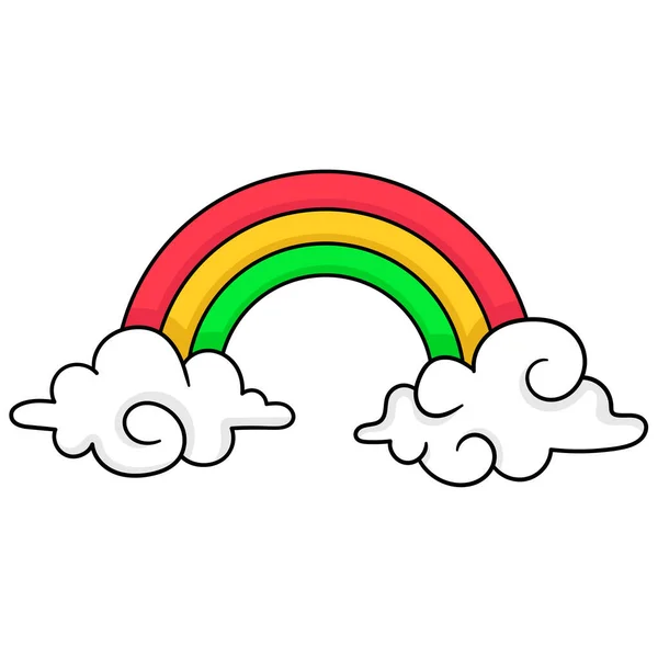 Clouds Decorated Beautiful Rainbows Colors Cartoon Emoticon Doodle Icon Drawing — Stock Vector