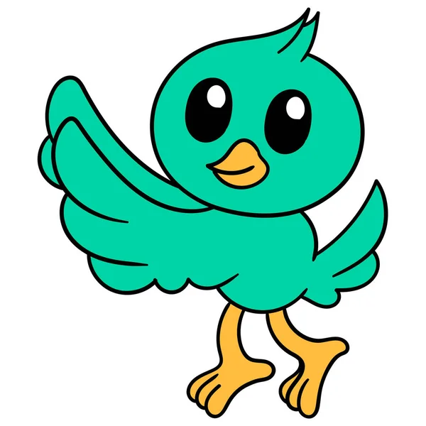 Der Süße Kleine Vogel Tanzt Fröhlich Doodle Symbolbild Kawaii — Stockvektor