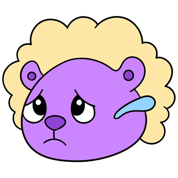 Disheveled Afro Haired Animal Head Grim Face Doodle Icon Drawing — 스톡 벡터