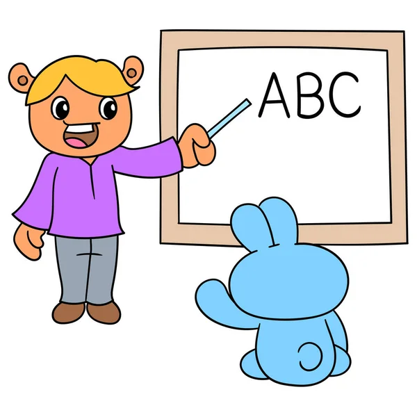 Der Lehrer Stand Vor Der Klasse Und Unterrichtete Das Alphabet — Stockvektor