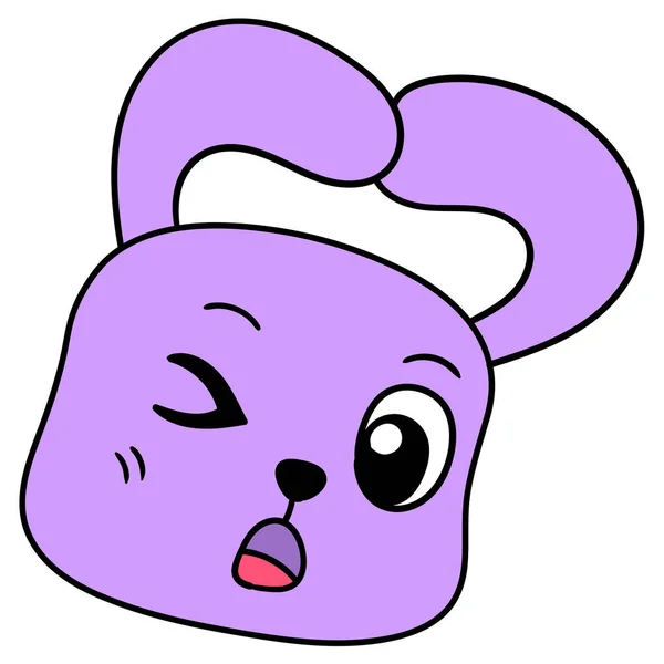 Cute Purple Bunny Head Winked Coquettishly Doodle Icon Drawing — 스톡 벡터