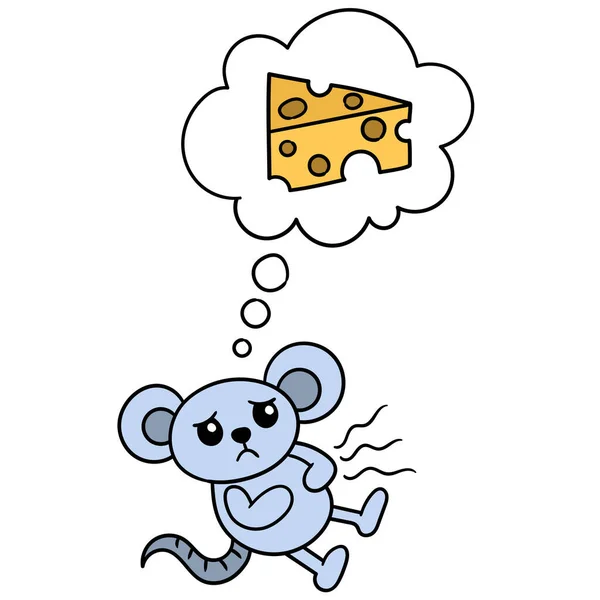 Ratón Entristece Por Hambre Imagina Trozo Delicioso Queso Doodle Icono — Vector de stock