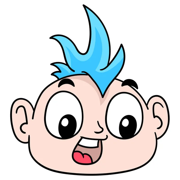 Una Cabeza Chico Cool Pelo Azul Estilo Punk Garabato Icono — Vector de stock