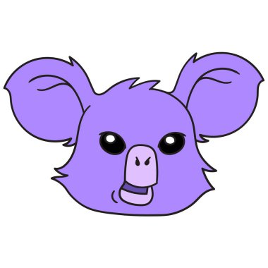 şirin yüzlü mor koala hayvan kafası, karalama simgesi çizimi
