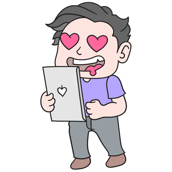 Jongen Verliefd Vrouwen Social Media Doodle Icoon Afbeelding Kawaii — Stockvector