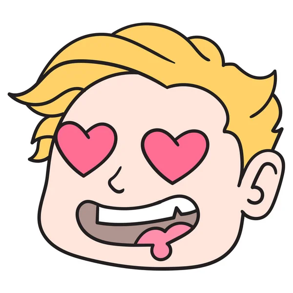 Cabeza Chico Está Admirando Amor Garabato Icono Dibujo — Vector de stock