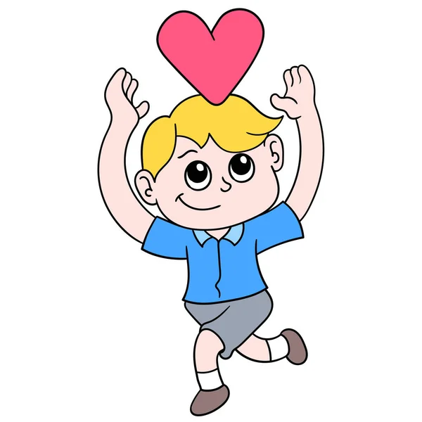一个在爱情中快乐玩耍的男人 涂鸦图标Kawaii — 图库矢量图片