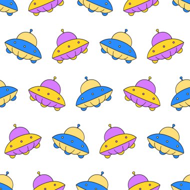 UFO düzlemi kusursuz tekstil izi. tekrarlanan kalıp arkaplan tasarımı