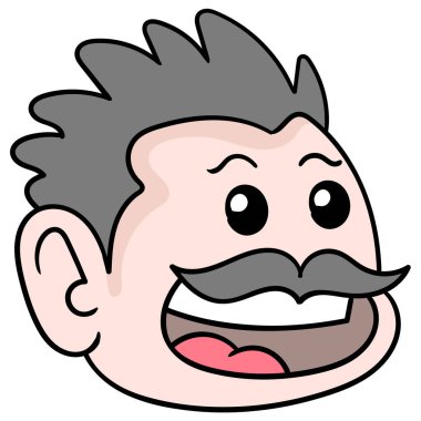 Mutlu yüzlü, kalın bıyıklı, karalama ikonu çizen adamın kafası.