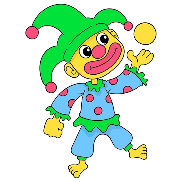 Payaso Divertido Realizar Malabarismos Con Pelota Garabato Icono Imagen Kawaii — Vector de stock