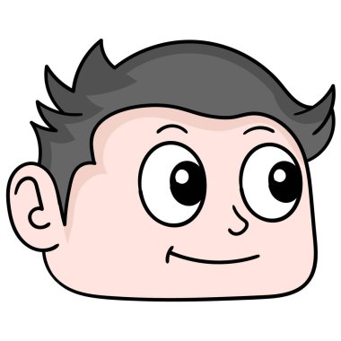 Çocuk kafası gülümsüyor yakışıklı, karalama ikonu çiziyor.