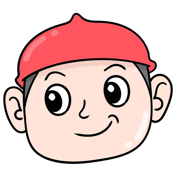 Κεφάλι Ενός Μουσουλμάνου Αγοριού Που Φοράει Ένα Κόκκινο Καπέλο Ζωγραφισμένο — Διανυσματικό Αρχείο