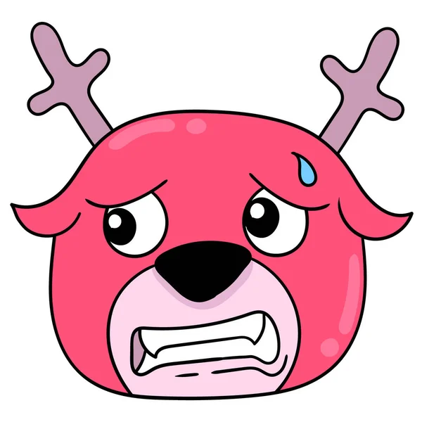 Red Deer Head Frightened Face Doodle Icon Drawing — Stock Vector