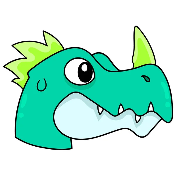 Cabeza Feroz Dinosaurio Con Cuernos Dibujo Icono Garabato — Vector de stock