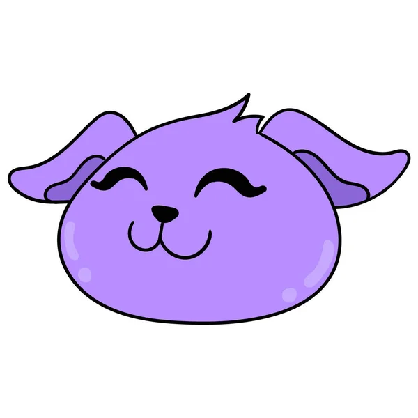 Purple Dog Head Friendly Face Smiling Happily Doodle Icon Drawing — Stock vektor
