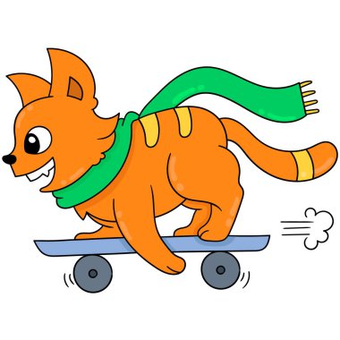 Bir turuncu gelincik kaykay oynuyor, karalama ikonu imajı Kawaii