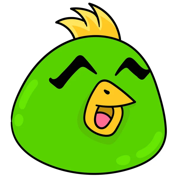 Зеленая Голова Цыпленка Симпатичным Лицом Счастливой Улыбкой Рисунок Иконки Каракули — стоковый вектор