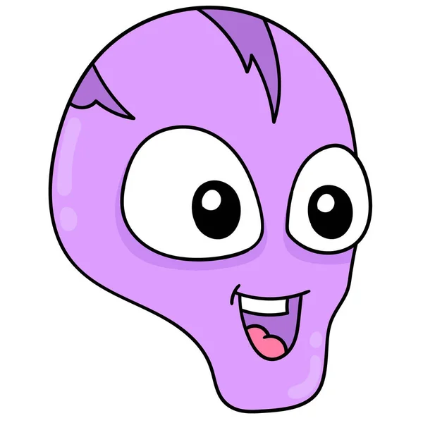 紫色のハゲのモンスターの頭をきれいに ドアのアイコンの描画笑顔 — ストックベクタ