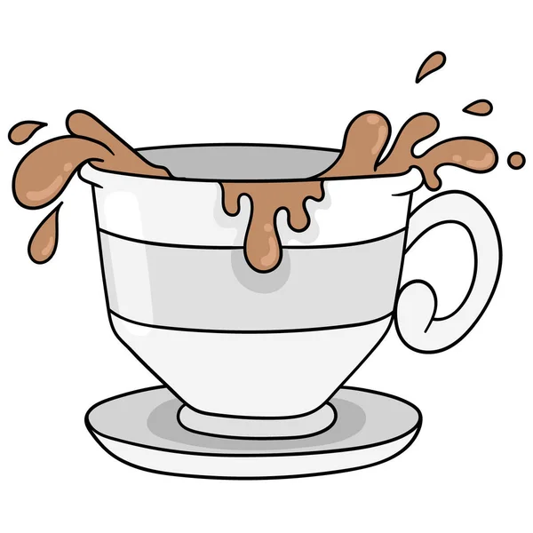 Проливается Чашка Горячего Кофе Рисунок Значка Doodle — стоковый вектор