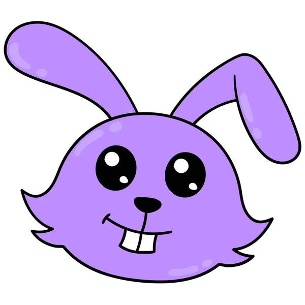 Cute Purple Rabbit Head Smiling Happily Doodle Icon Drawing — Stock Vector